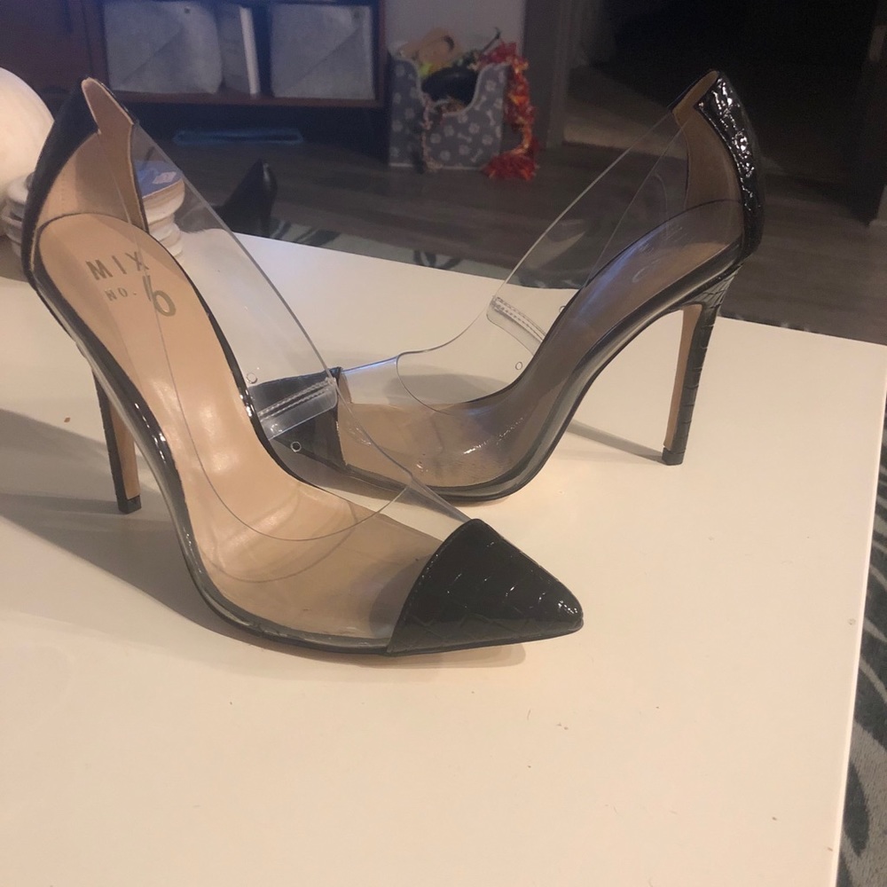 Mix No. 6 Black Leather/Clear Heels